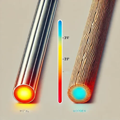 熱伝導率のイメージ：金属棒と木の棒の比較